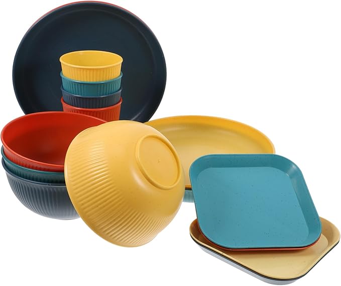 Camping Dinnerware Set Plate and Bowl Set Cups Pp Material for Outdoor Activities Black