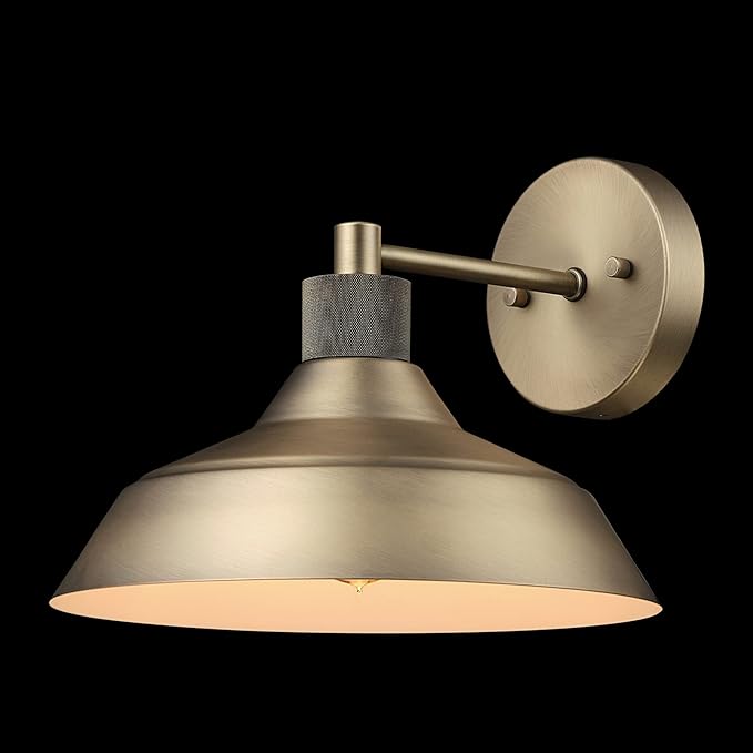 GLOBE Electric 44841 Sutton Outdoor Wall Sconce Matte Brass Light Fixture Front Porch Light or Outdoor Barn Light Exterior Light Fixture Textured Socket Detail Modern Farmhouse Porch Lights 9''
