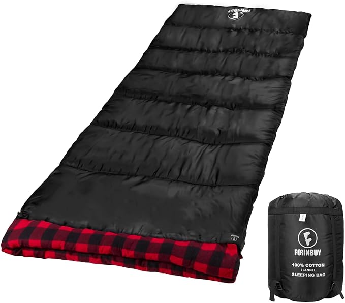 Flannel Sleeping Bag Cold Weather for Adults XL Camping Cotton Sleeping Bag 4 Season Big and Tall Waterproof with Compression Sack