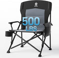 EVER ADVANCED Oversized Folding Camping Chair for Adults Heavy Duty Lawn Chair with Side Pockets Portable Collapsible Quad Chair for Outside Support Up to 500lbs Black
