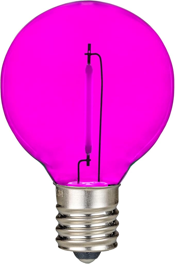 Novelty Lights 25 Pack Pink G40 LED Filament String Light Bulbs E12/C7 Candelabra Base 5 Watt Equivalent Shatterproof Replacement Bulbs for Patios Canopy Lighting