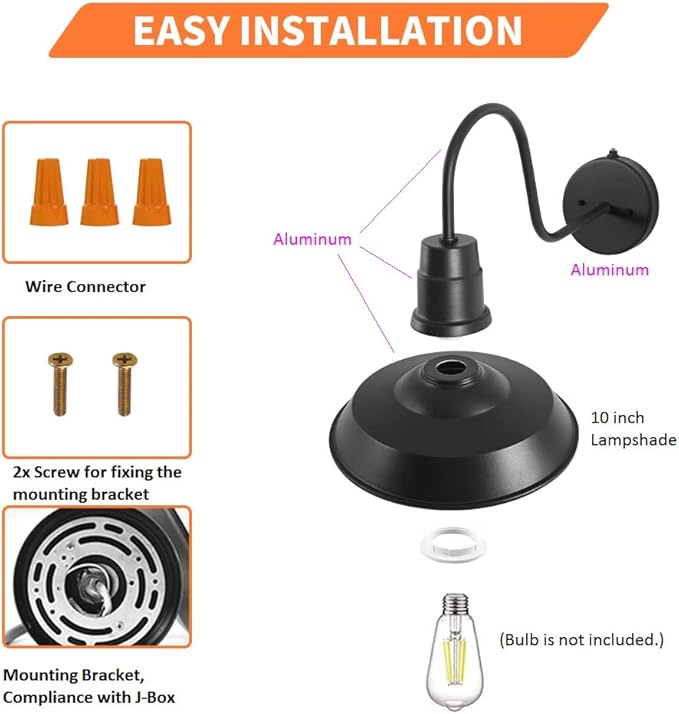 Outdoor Wall Lights Dusk to Dawn Exterior Farmhouse Gooseneck Outdoor Light Fixture Anti-Rust Waterproof Barn Lights Vintage Black Outside Wall Mount Light Fixture for Front Porch Entryway Garage