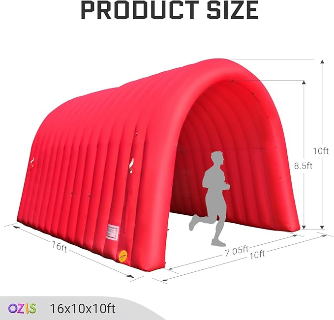 OZIS 16Ft Inflatable Tunnel Entrance Sports with Installed Blower Inflatable Football Tunnel Tent Entryway for Business Advertising Event Exhibition Promotion(Red16x10x10Ft)