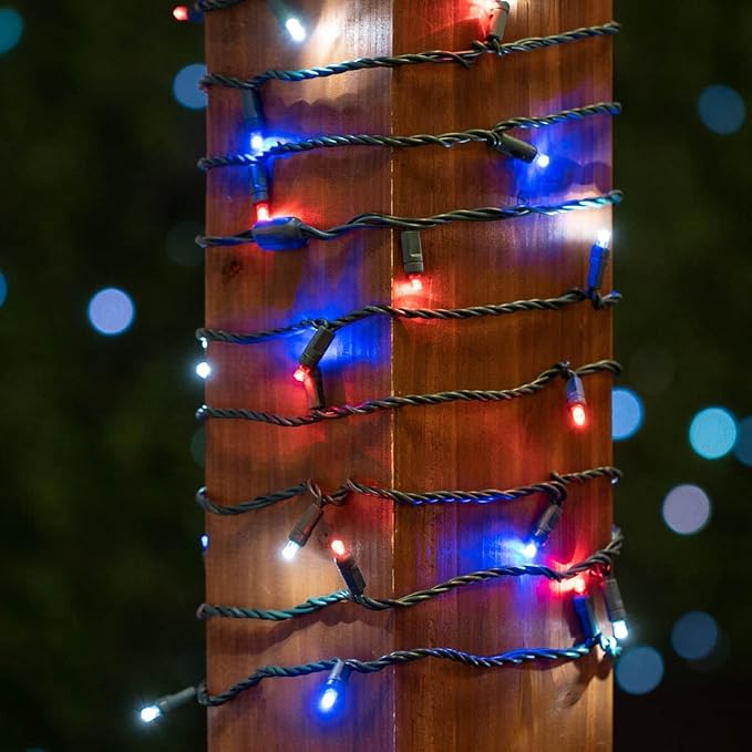 Novelty Lights 25ft 50 LED Red/Pure White/Blue Christmas Lights Outdoor/Indoor 6 Spacing Green Wire String Lights for Festive Xmas Lighting IP55 UL Listed Dimmable Connectable