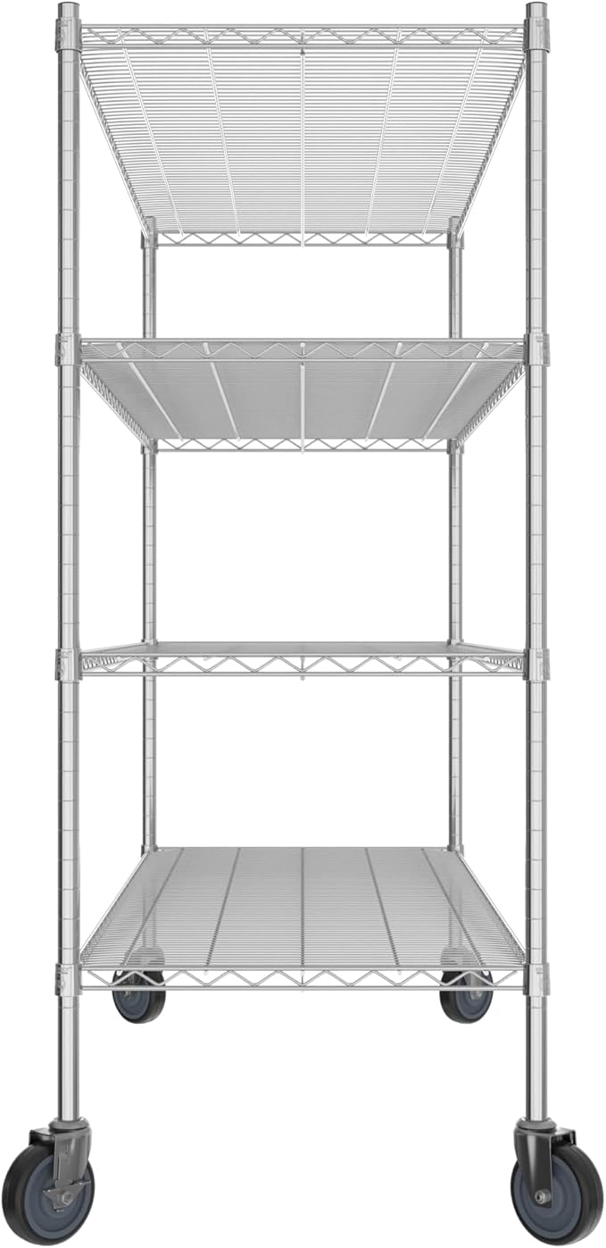 Commercial NSF Listed Chrome Mobile Wire Shelving Kit 24 x 60 x 60 with 4 Shelves Perfect for Warehouse Walk-in Refrigerator Freezer Grocery Store Restaurant Dishroom
