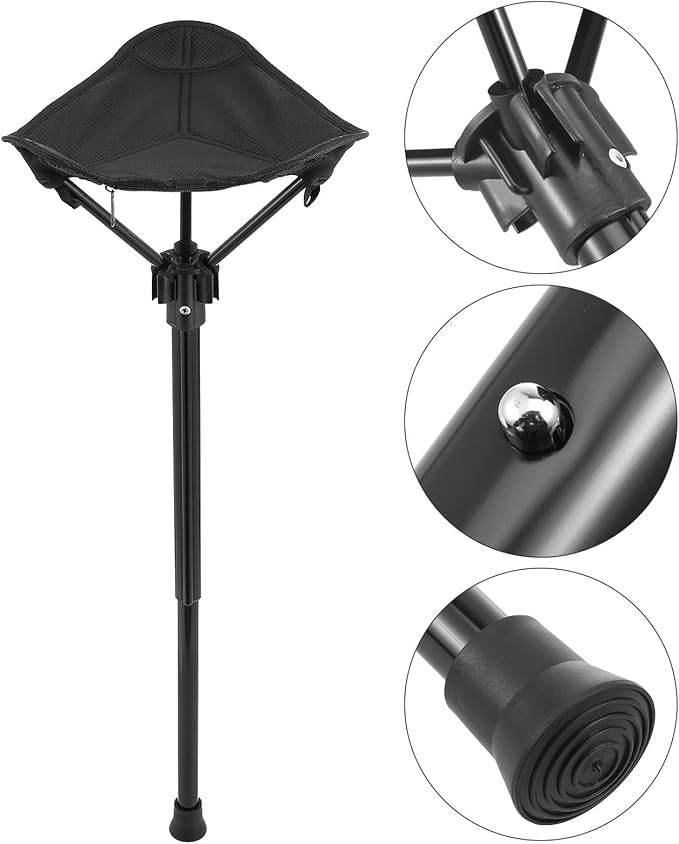 Portable Outdoor Folding Stool Heavy Duty Camping Seat Black Compact Collapsible Chair for Hiking Fishing Gardening