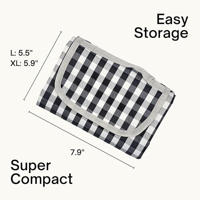 Cute Gingham Picnic Blanket Waterproof Foldable in Large 80x60in and Extra Large 80x80in Portable Compact Beach Blanket Oversized XL Outdoor Mat
