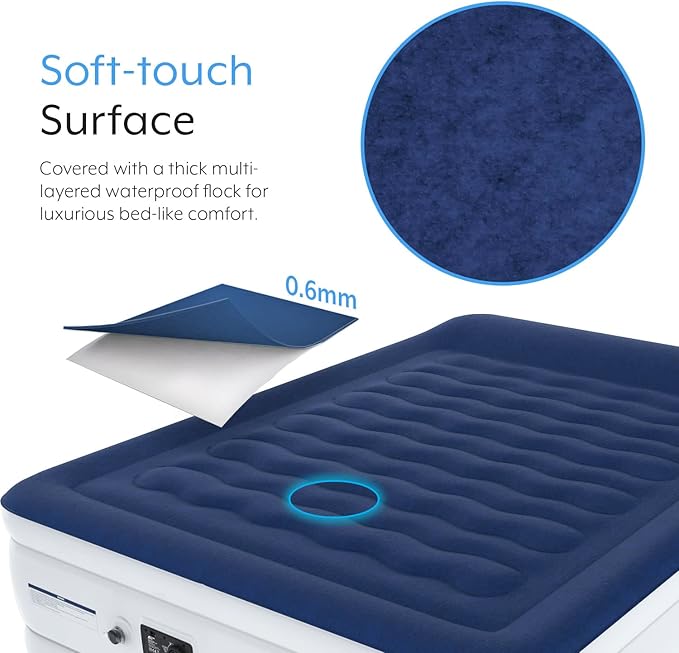 Active Era Luxury Queen High Air Mattress with Built in Pump and Raised Pillow - Elevated Double with Structured I-Beam Technology Height 22 Tall Air Bed Queen Size