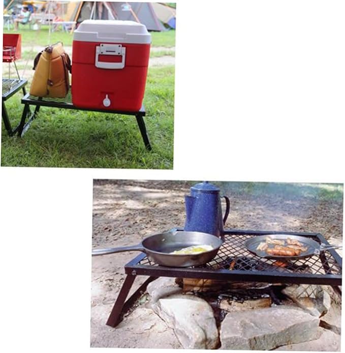 VANZACK Portable BBQ Mesh Table Outdoor Folding Picnic Desk Camping Accessory Sturdy Iron Easy Assembly