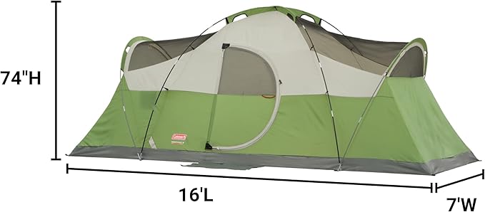 Coleman Montana 8-Person Camping Tent with Rainfly Weatherproof Family Tent Sets Up in 15 Mins Fits Multiple Airbeds