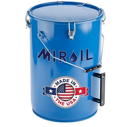 MirOil 6 Gallon Blue Oil Grease Bucket &amp Filter Pot – Steel Fryer Container w/Lid Lock &amp Clip Food Grade Interior Coating - Hot Grease Collection Pot for Disposal Under Drain Valves – Model #