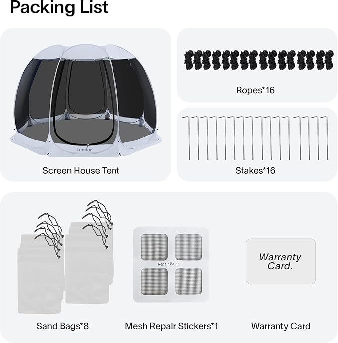 LEEDOR Pop Up Screen House 6-10-15 Person Outdoor Screen TentCamping Screen Room with Carry Bag Screened Gazebo with Mosquito Netting Instant UV Resistant Sun Shelter for Garden Patio Backyard