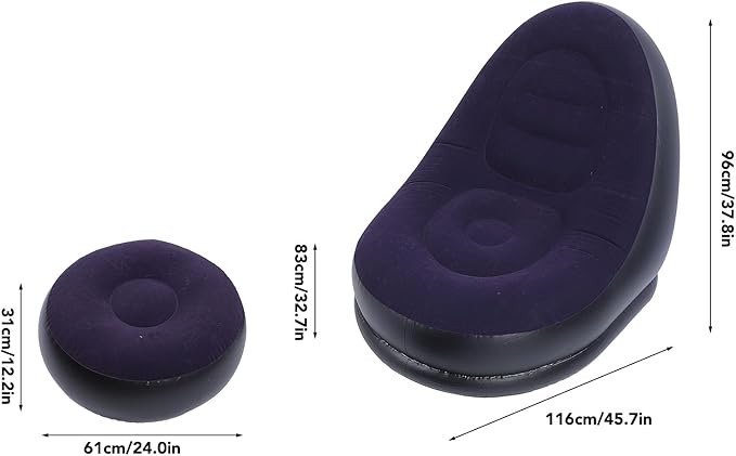 POCREATION Portable Inflatable Sofa Chair for Camping - Flocking PVC Foldable Lounge with Footrest Outdoor Indoor Use White/Blue