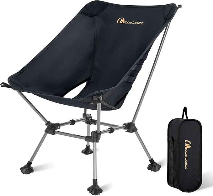 MOON LENCE Camping Chair Plus Upgraded Comfort &amp Size Still Compact and Lightweight Folding Portable Chair for Backpacking &amp Hiking 400Lbs Capacity Gen 3 Plus (Black)