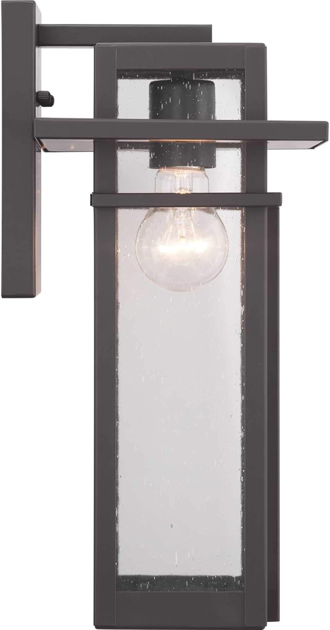 Progress Lighting Boxwood Collection 1-Light Clear Seeded Glass Craftsman Outdoor Medium Wall Lantern Light Antique Bronze  14.13x7.63x7.63