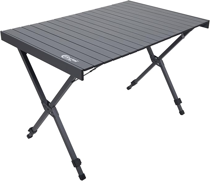 PORTAL Folding Outdoor Camping Table with Adjustable Height Aluminum Roll-Up Top and Carry Bag Big Large Portable Tables for Picnic BBQ and Tailgating Dark Gray