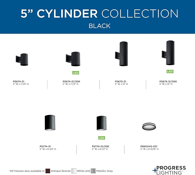 Cylinder Collection 5 Modern Outdoor Up/Down Wall Lantern Light Black