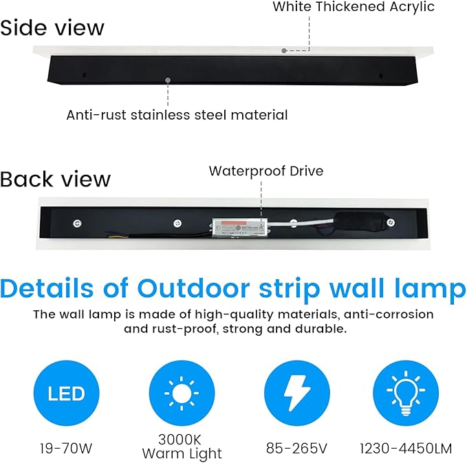 Porch Wall Lights - 2pack 31.5inch Long Strip Modern Outdoor Wall Light Fixture Black Wall Mount Exterior Lighting Wall Sconce Outside Garage Lights for House Courtyard Corridor