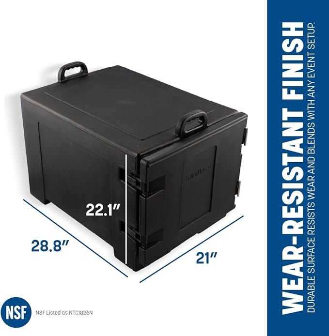 Carlisle FoodService Products Insulated Food Pan Carrier Holds 7 Sheet Pans (Sold Separately) Front-Loading Cateraide with Handles Rugged PE Shell with PU Insulation Black