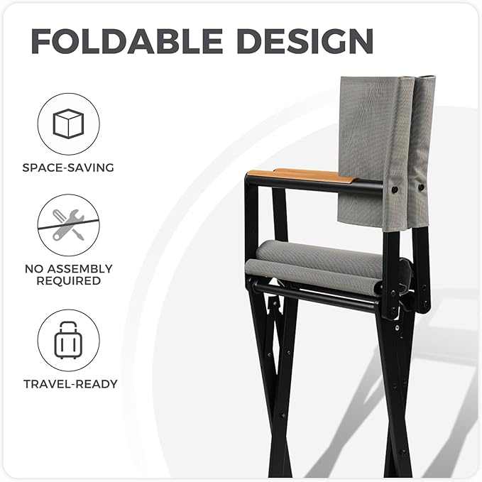 Grand patio Extra-Wide 4-Pack Directors Chairs Folding Dining Chair Set of 4 with Sling Woodgrain Armrests Outdoor Gray