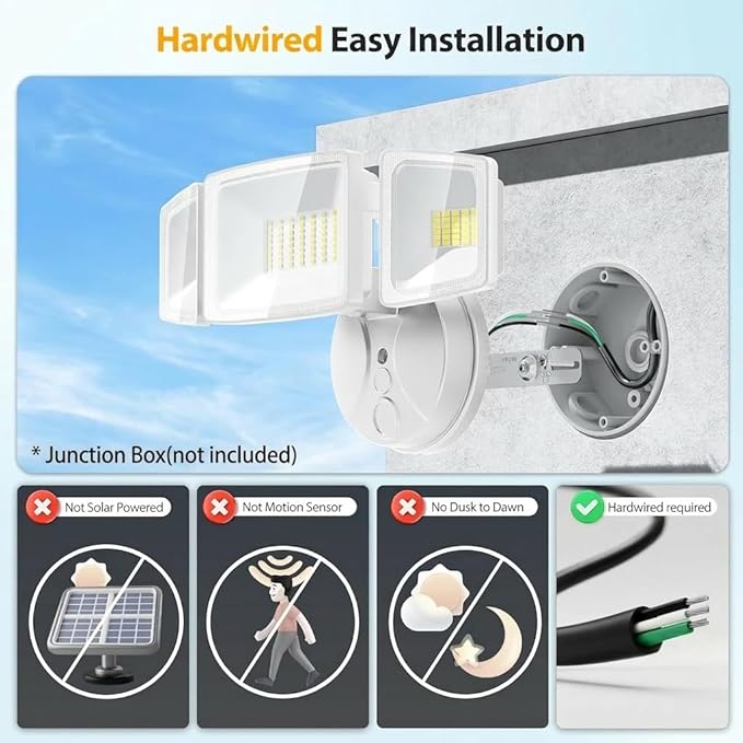 Onforu 75W Flood Lights Outdoor 7000LM Brightness Security Lights Switch Controlled 3 Adjustable Heads IP65 Waterproof 6500K Wall Mount Exterior LED Flood Light