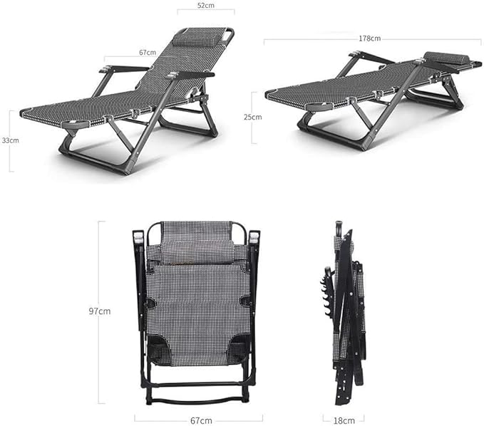 FWZJ Sun Lounger Sunbed Reclining Sun Chair Home Lunch Break Chair Office Portable Folding Chair Adults Lazy Couch Garden Camping Balcony Patio Bath Sun Deck Chair Load Capa
