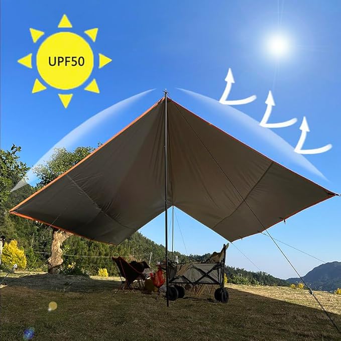 19x14 ft Large Camping Tarp Outdoor 8 Person Shelter Camping Awning (Without Tarp Pole)