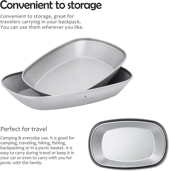iBasingo 9.84/9.13 in Titanium Dinner Plates Set Lightweight Portable Camping Metal Service Dishes Outdoor indoor Single-layer Durable Bread Dessert Vegetables Fruit Chips Kitchen Tableware Ti1143T