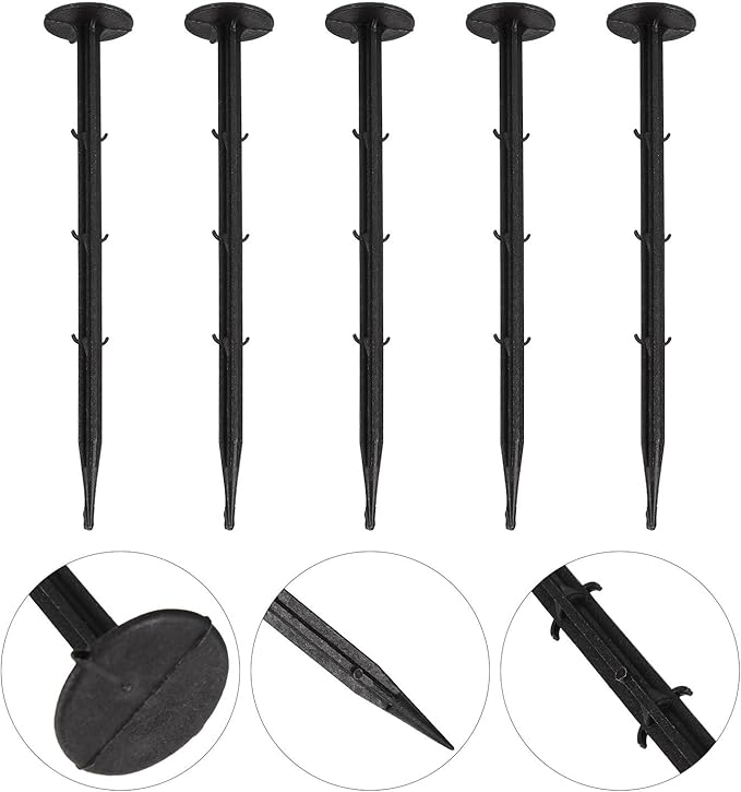 Balacoo 100pcs Plastic Ground Stakes Garden Pegs 20cm Gardening Nails for Greenhouse Lawn Weed Barrier Fixing Outdoor Plant Anchors