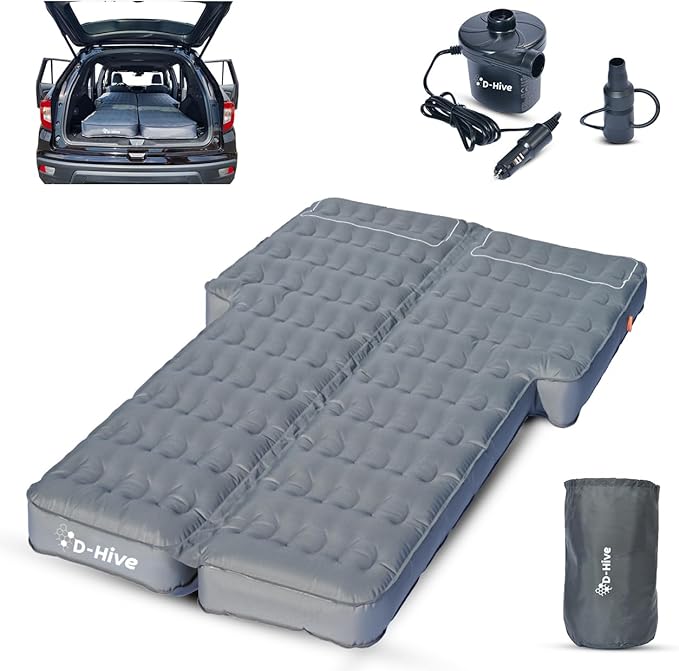 D-Hive Unbeatable Durability SUV Air Mattress for Car Camping Durable Extra Thick 300D Oxford Fabric Quick Easy Set-Up w/Electric Pump Car Bed Mattress Mattress for SUV Air Mattress
