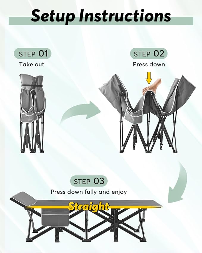 ZENPETIO Camping Cot for Adults Heavy-Duty Portable Cot Bed with Mattress Foldable Padded Sleeping Cots for Camping Travel Tent Day Bed Outdoor &amp Home Guest Max Load 500 LBS 75x28x15”