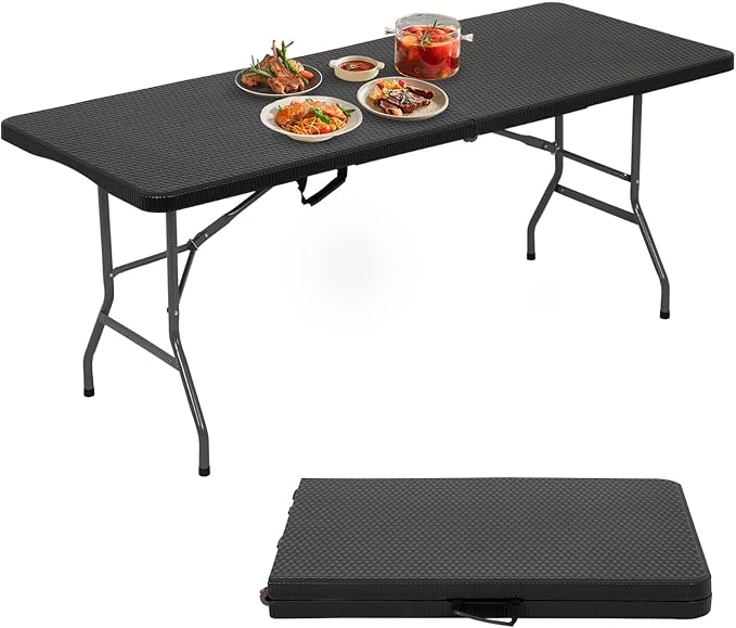 6 Ft White Folding Table Portable Table Camping Table Outdoor Collapsible Dinner Table Outdoor Tables for Patio Yard Wedding Party Cocktail Display