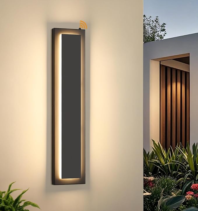 tewei 23.6'' Dusk to Dawn Outdoor Wall Lights Modern Black LED Outdoor Wall Sconce Large Long Exterior Lighting Fixtures Outside Porch Lights for House Garage Warm White 3000K 1 Pack