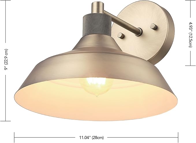 GLOBE Electric 44841 Sutton Outdoor Wall Sconce Matte Brass Light Fixture Front Porch Light or Outdoor Barn Light Exterior Light Fixture Textured Socket Detail Modern Farmhouse Porch Lights 9''