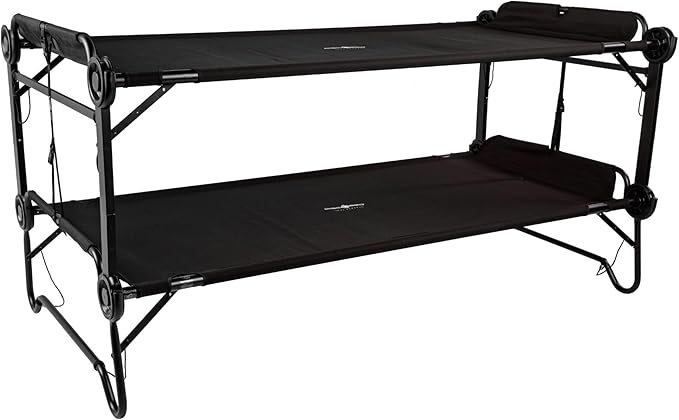 Disc-O-Bed 2XL Outdoor Convertible 2 Person Bench and Double Camping Cot Portable Bed Bunk System for Adults Black