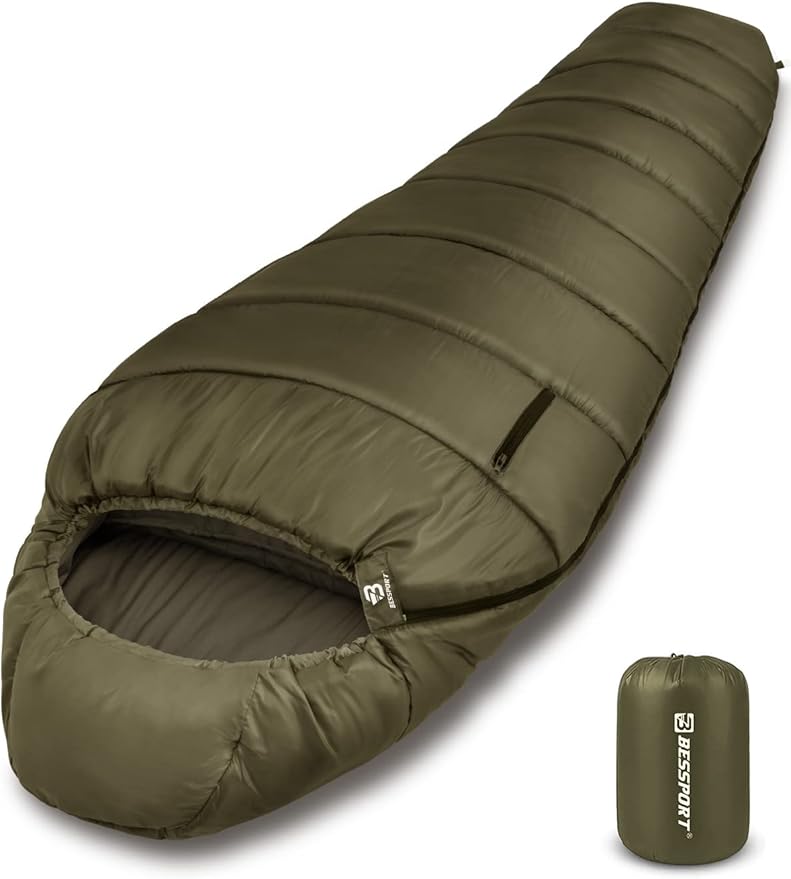 Bessport Mummy Sleeping Bag | 15-45 ℉ Extreme 3-4 Season Sleeping Bag for Adults Cold Weather– Warm and Washable for Hiking Traveling &amp Outdoor Activities