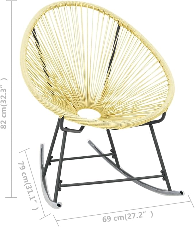 Outdoor Acapulco Chair Poly Rattan Beige Patio Lounge Outdoor Furniture Rocking Chair with Powder-Coated Steel Frame for Garden and Patio
