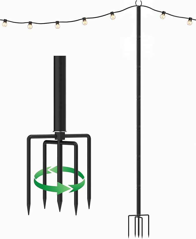 LAND·VOI Outdoor String Light Poles 1 Pack Heavy Duty String Light Poles for Outside with 5-Prong Base &amp Adjustable Height Perfect for Backyard Patio Garden Fence and Party Decor