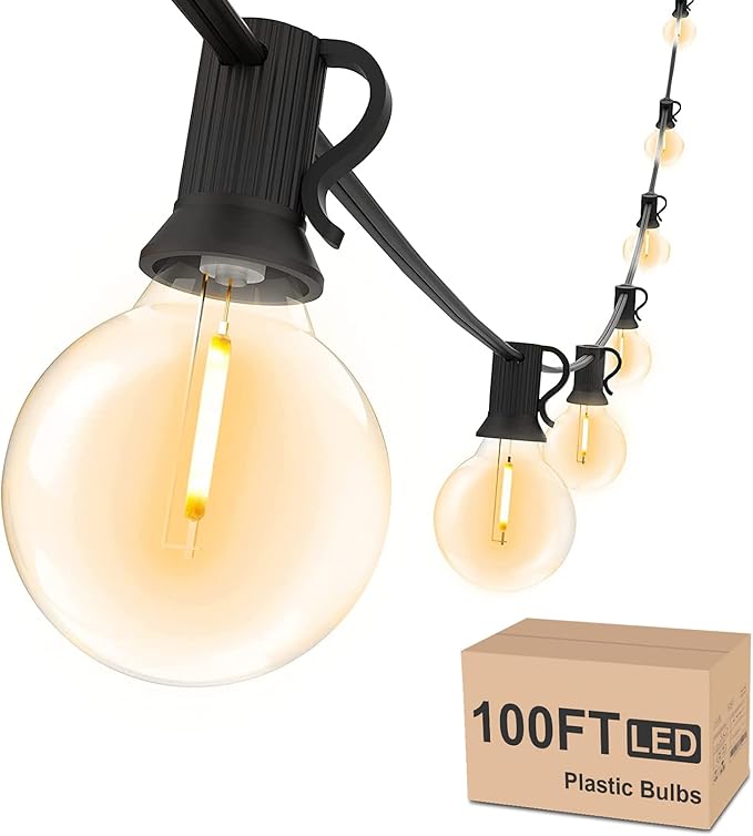 Svater Outdoor String Lights Waterproof 100 FT LED Patio Lights Outside with 52 Shatterproof G40 Bulbs Dimmable Hanging Globe Lighting for Bistro Backyard Cafe Market Porch Warm White 2700K