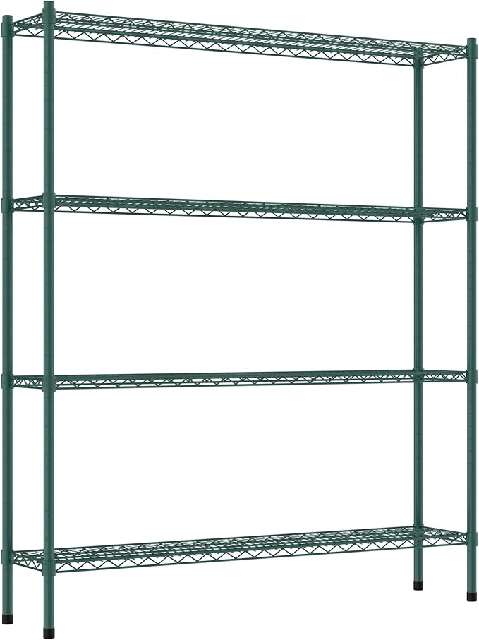 Commercial NSF Listed Green Epoxy Stationary Wire Shelving Kit 12 x 54 x 64 with 4 Shelves Perfect for Warehouse Walk-in Refrigerator Freezer Grocery Store Restaurant Dishroom