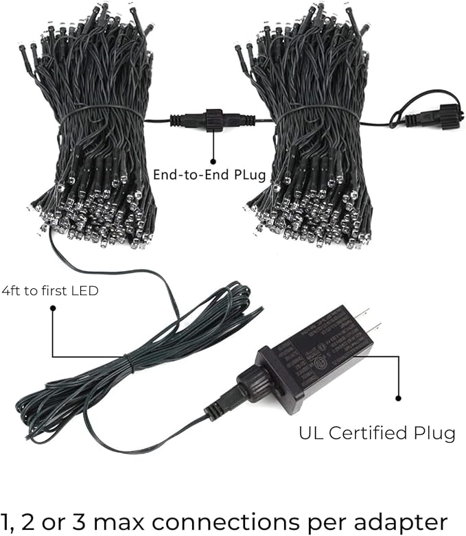 Soft Twinkle Magic Lights (100 LED Warm-White Green wire) SENSORY FRIENDLY Plug-in Connectable Waterproof Holiday wedding