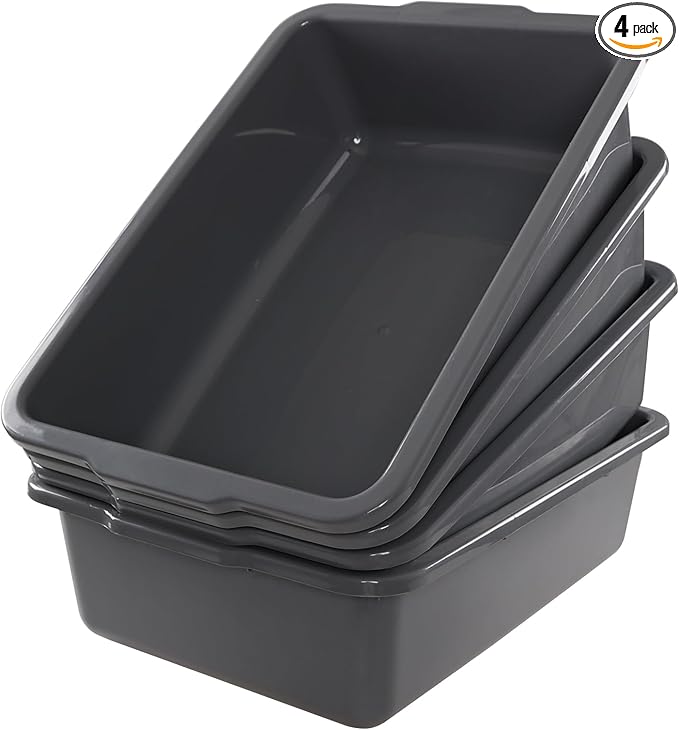 4-Pack 32 Liter Plastic Bus Tray/Utility Box Large Commercial Wash Tub Tote Box