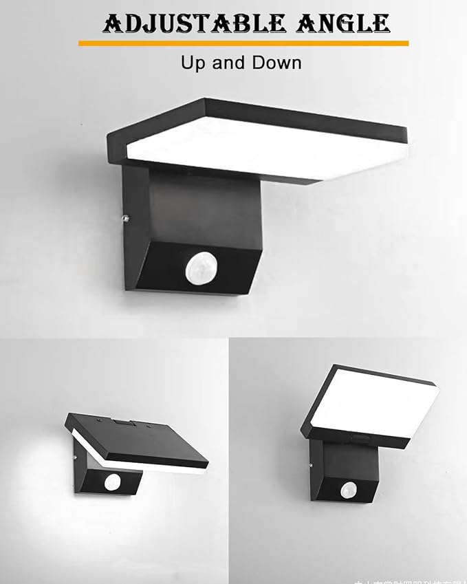 LED Motion Sensor Outdoor Lights Fixtures Wired Square 18W Modern Exterior Porch Lights Wall Sconce Light for Patio Doorway Garage Matt Black Cool White 6000K