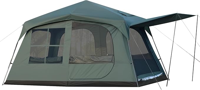 6-8 Person Camping Tent with Porch Large Family Cabin Tent with 2 Rooms 3 Doors Tall &amp Spacious Waterproof Glamping Tent Big Tents for Outdoor Camping Hiking Backyard