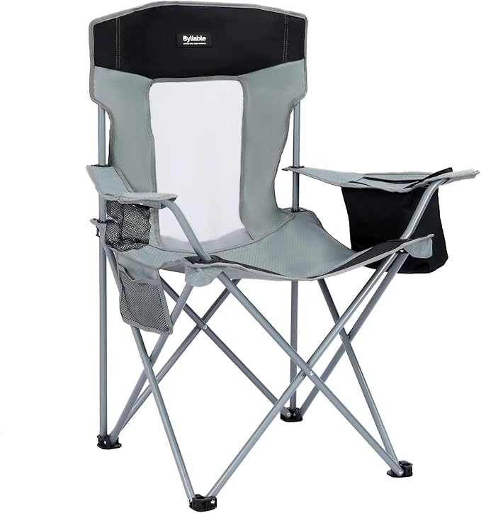 Camping Chairs Lawn Portable Foldable Camp Folding Lightweight Chair for Adults with Drink Holder and Cooler Pouch Outdoor for Camping Lawn Sports Picnic Music Festival Gray Black