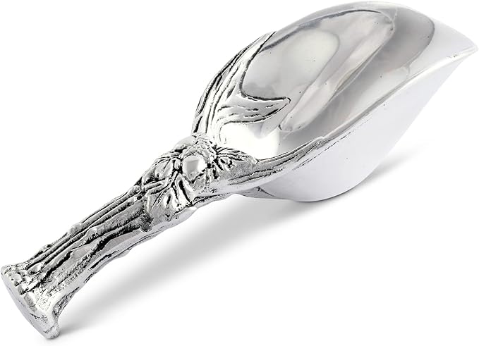 Arthur Court Antler Oak Leaf Handle Bar Ice Dry Bin Candy Spice Scoop - Sand Casted Aluminum 8 inch Long