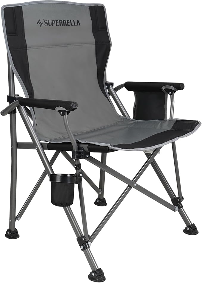 Portable Outdoor Folding Camping Chair Heavy Duty Camp Chair with Storage Bag for Outside Activities Black Grey