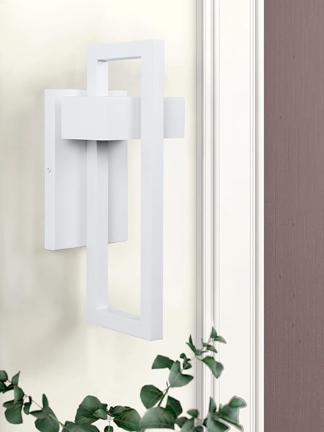 LamQee Outdoor Wall Lights Modern Exterior Lighting Fixtures 3000K Integrated LED Outdoor Wall Sconce Lighting Matte White Outside Wall Mount Lights for House Front Door Porch Garage Patio 1 Pack