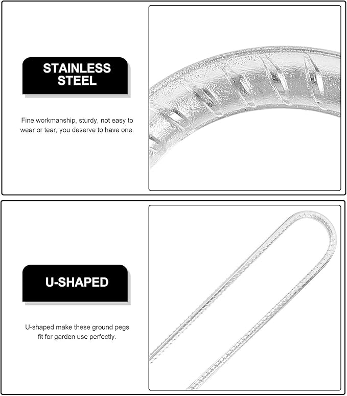 VICASKY 8pcs U-Shaped Galvanized Steel Landscape Stakes Yard Ground Anchors with Gaskets for Swing Sets Tent Accessories and Gardening Outdoor Use
