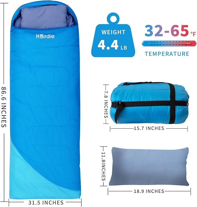 Adult Sleeping Bag with Pillow Comfortable Durable &amp Waterproof Lightweight for Adults Kids Spring Summer Autumn 3 Seasons Travel Camping Outdoor